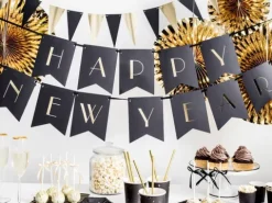 Girlanda baner Happy New Year czarny na Sylwestra 170 cm