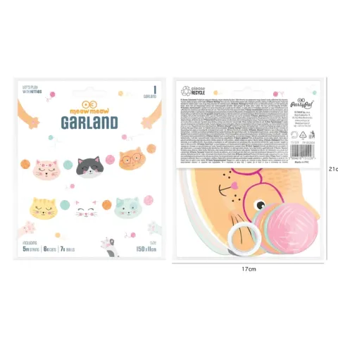 Girlanda papierowa Kotki kolorowe głowy 150 cm