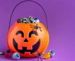 Halloweenowy koszyk na słodycze wiaderko DYNIA okrągłe
