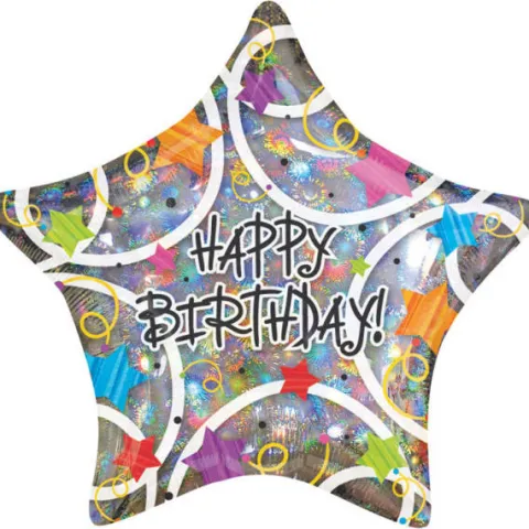 Happy Birthday gwiazdka holograficzny balon foliowy Amscan 18''