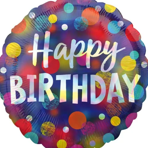 Happy Birthday kropki opalizujący napis balon foliowy Anagram 18''