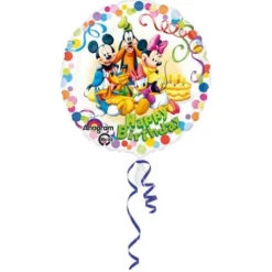 Happy Birthday Myszka Miki 18'' biały okrągły balon foliowy Anagram