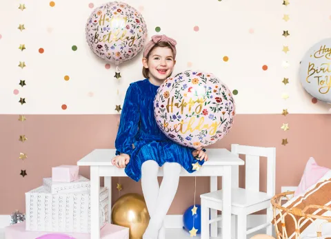 Happy Birthday w kwiaty balon foliowy 35 cm