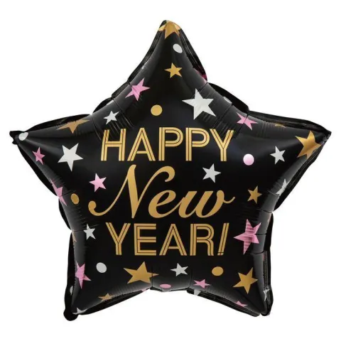 Happy New Year balon foliowy Gwiazda sylwestrowa 45 cali 18 cm