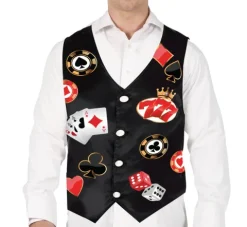 Kamizelka męska czarna we wzór Casino Las Vegas 1 szt.