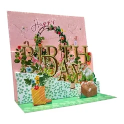 Kartka okolicznościowa 3D przestrzenna Ogród Happy Bithday