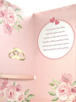 Kartka okolicznościowa W DNIU ŚLUBU kwiaty kokardka