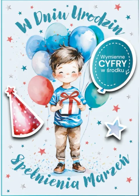 Kartka urodzinowa dla chłopca wymienne cyfry 1 szt.