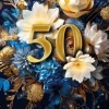 Kartka urodzinowa 50- ste urodziny KWIATY trójwymiarowa 3D 1 szt.