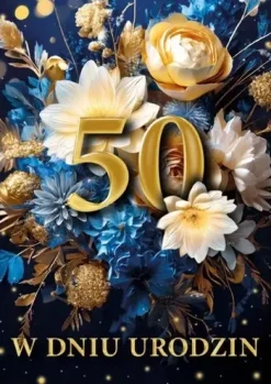 Kartka urodzinowa 50- ste urodziny KWIATY trójwymiarowa 3D 1 szt.