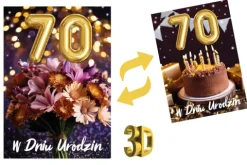 Kartka urodzinowa 70- ste urodziny trójwymiarowa 3D 1 szt.