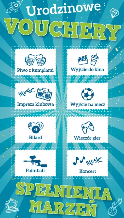 Kartka urodzinowa Urodzinowe Vouchery dla NIEGO
