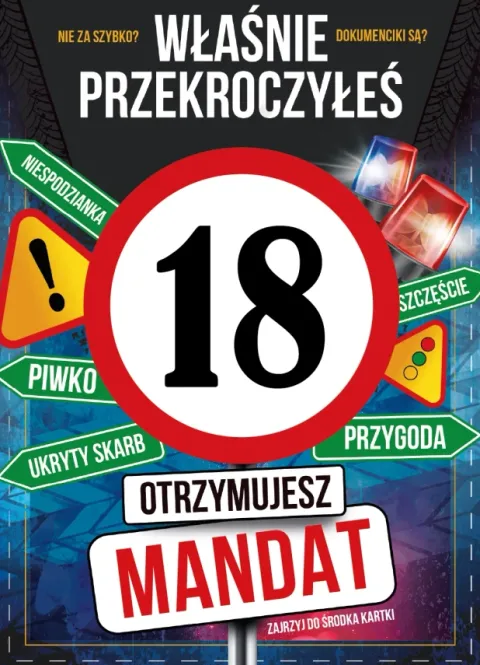 Kartka urodzinowa 18 urodziny Mandat DLA NIEGO