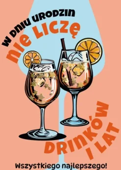 Kartka urodzinowa z konfetti kieliszki z drinkami