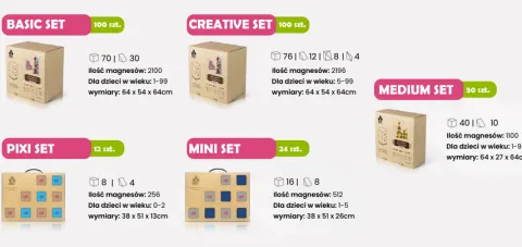 KLOCKI MAGNETYCZNE JollyHeap 12 szt. Montessori PIXI baby (kolory do wyboru)