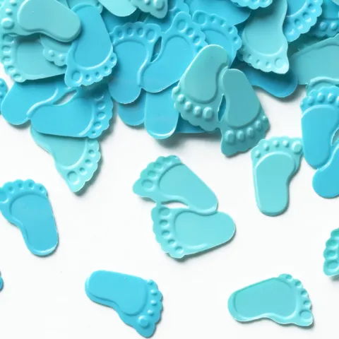 Konfetti foliowe 15g niebieskie lub różowe stópki Baby Shower