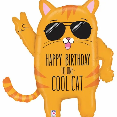 Kot w okularach Happy Birthday Cool Cat balon foliowy 33"