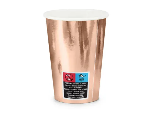 Kubeczki jednokolorowe złoty róż papierowe 220 ml 6 szt.