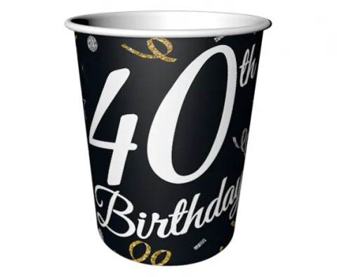 Kubeczki papierowe 40 URODZINY 200 ml 6 szt.