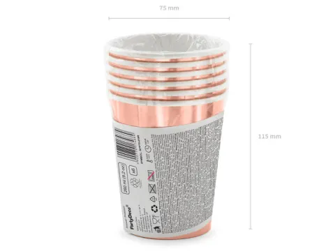Kubeczki papierowe Happy Birthday Złoty róż 260 ml 6 szt.