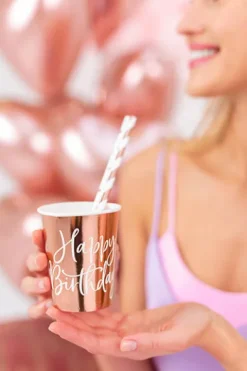 Kubeczki papierowe Happy Birthday Złoty róż 260 ml 6 szt.