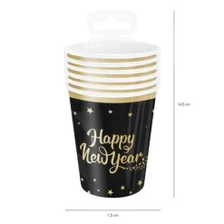 Kubeczki papierowe Happy New Year Sylwester 220ml 6 szt.