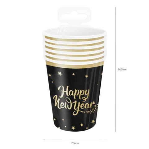 Kubeczki papierowe Happy New Year Sylwester 220ml 6 szt.