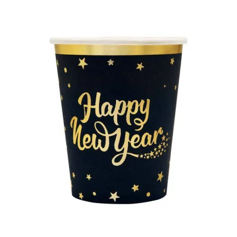 Kubeczki papierowe Happy New Year Sylwester 220ml 6 szt.