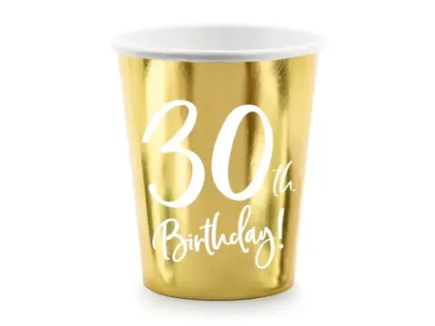 Kubeczki papierowe 30th Birthday złote 220 ml 6 szt.