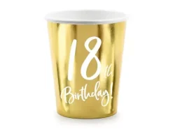 Kubeczki papierowe 18th Birthday złote 220 ml 6 szt.