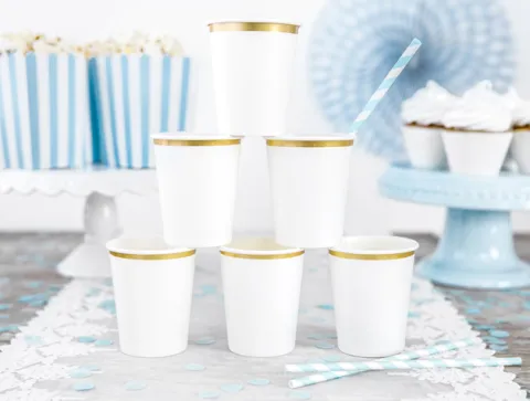 Kubeczki papierowe ze złotym zdobieniem 260 ml 6 szt