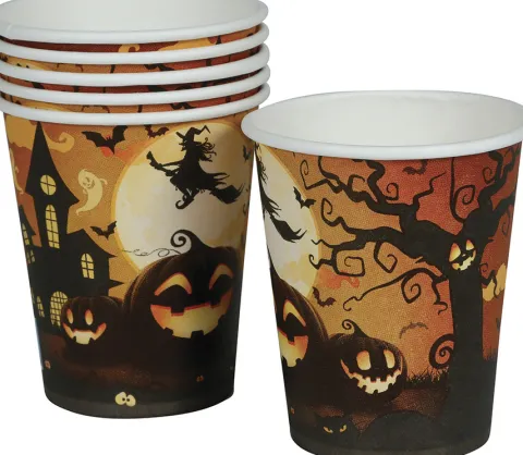 Kubeczki papierowe Dynia pomarańczowe HALLOWEEN 240 ml 6 szt.