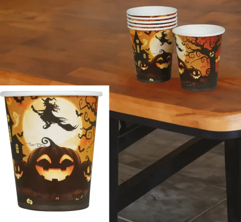 Kubeczki papierowe Dynia pomarańczowe HALLOWEEN 240 ml 6 szt.