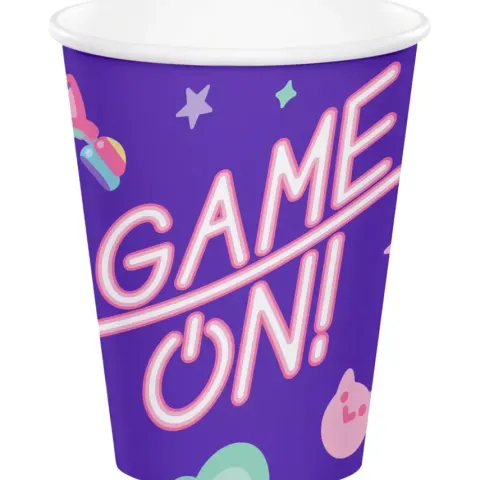 Kubeczki papierowe Gaming Party fioletowe 256 ml 8 szt.
