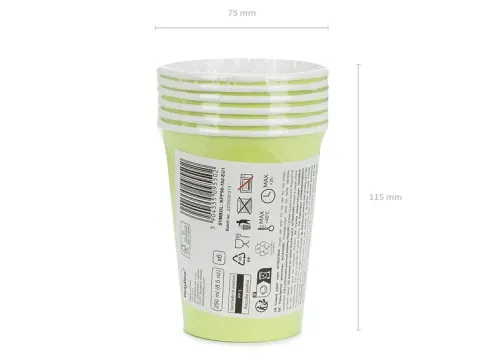 Kubeczki papierowe jednokolorowe jasnozielone 250ml 6 szt. PartyDeco