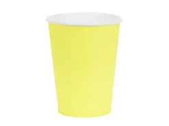 Kubeczki papierowe jednokolorowe żółte 250ml 6 szt. PartyDeco