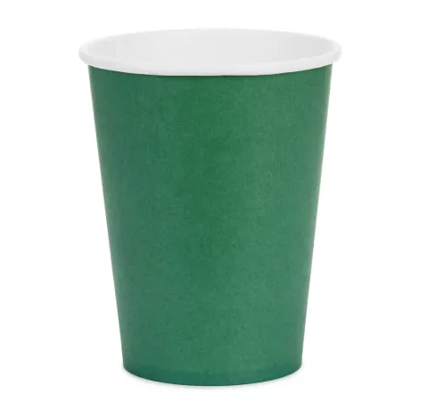 Kubeczki papierowe jednokolorowe ciemny zielony 250ml 6 szt. PartyDeco