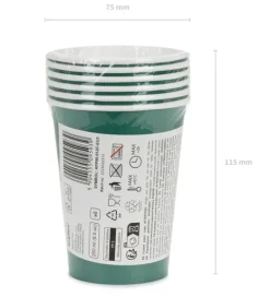 Kubeczki papierowe jednokolorowe ciemny zielony 250ml 6 szt. PartyDeco