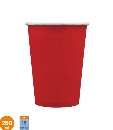 Kubeczki papierowe jednokolorowe Ciemny czerwony 100% papier 250ml 15 szt.