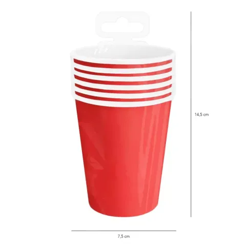 Kubeczki papierowe jednokolorowe czerwone 220ml 6 szt.