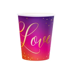 Kubeczki papierowe tęczowe Love Walentynki 220ml 6 szt.
