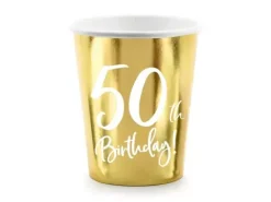 Kubeczki papierowe 50th Birthday złote 220 ml 6 szt.