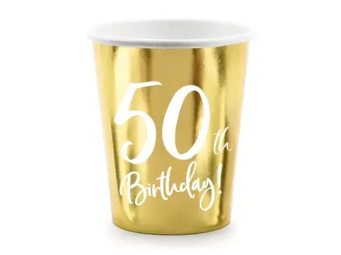 Kubeczki papierowe 50th Birthday złote 220 ml 6 szt.