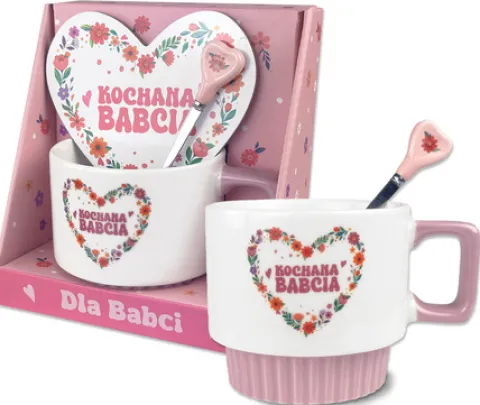 Kubek, łyżeczka i podkładka prezent Dzień Babci