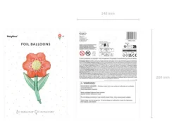 Kwiatek czerwony z łodygą balon foliowy 53x96 cm