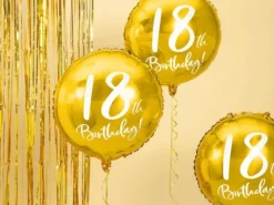 Liczba Urodzinowy okrągły balon foliowy ZŁOTY 18