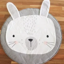 Mata dla dziecka okrągła szara - króliczek 90 cm