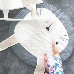 Mata dla dziecka okrągła szara - króliczek 90 cm