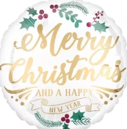 Merry Christmas and happy New Year biały balon foliowy