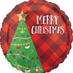 Merry Christmas choinka okrągły balon foliowy 45 cm